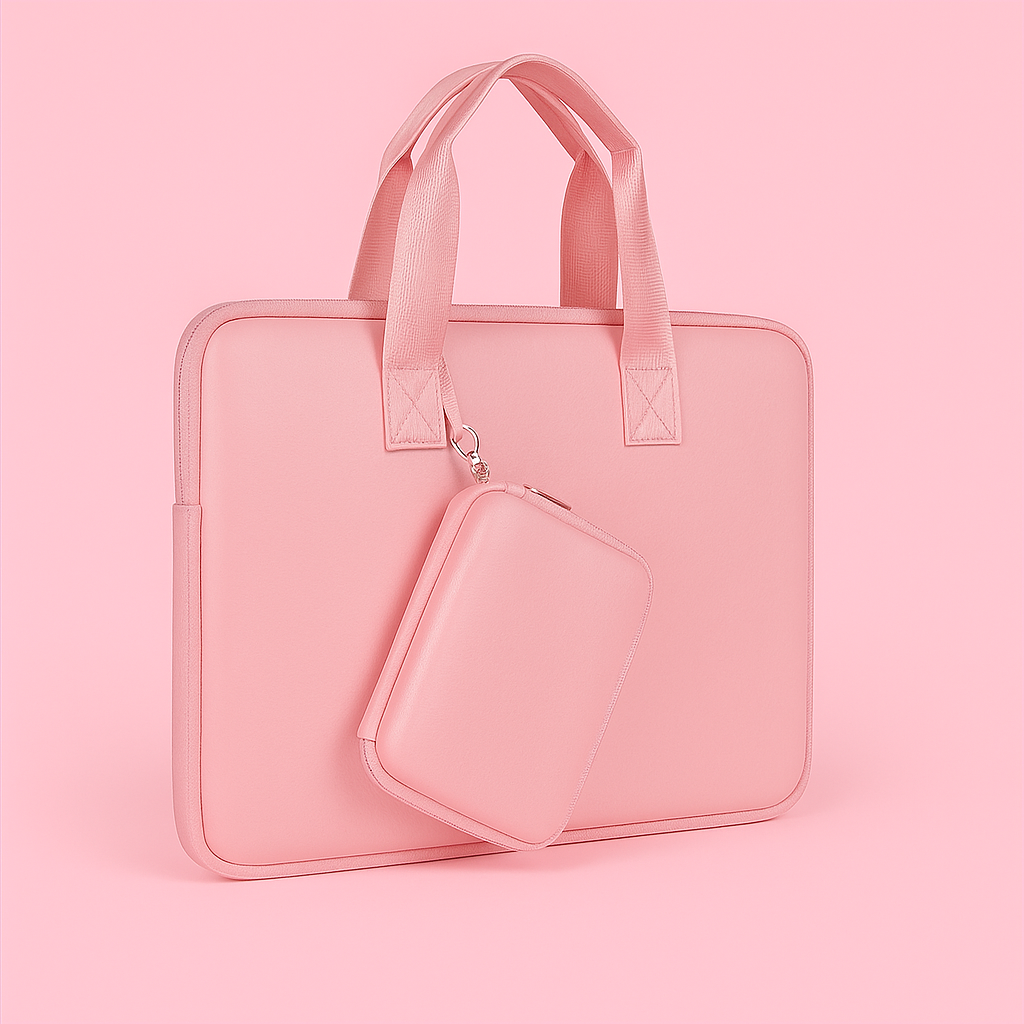 Roze Laptoptas met Handvat & Extra Opbergtasje – Roze | 13 inch Max