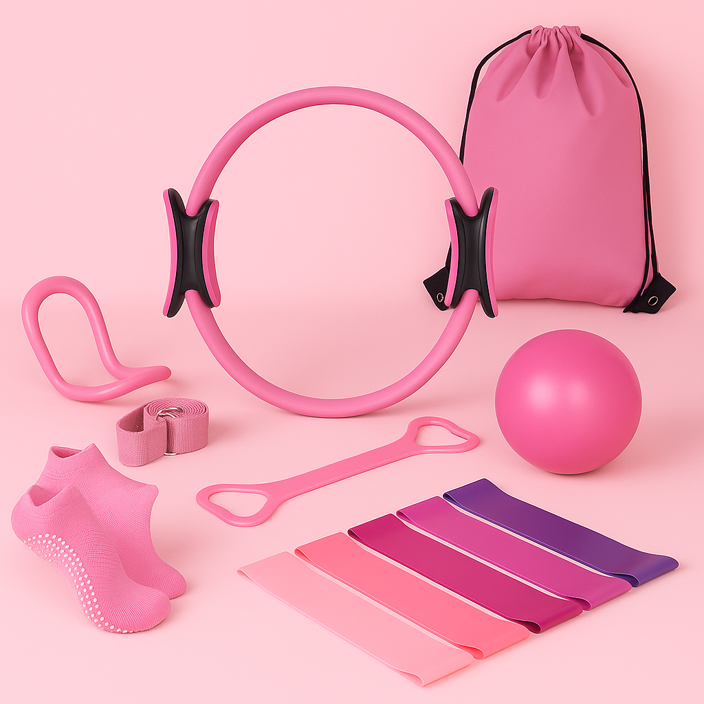 🩷 Complete 12-delige Roze Pilates & Yoga Set – Jouw Thuis Workout Must-Have! 🩷