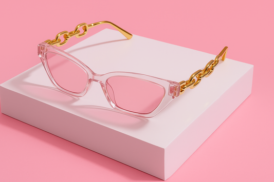 Cat-Eye Zonnebril met Gouden Schakelpootjes – Roze Glazen