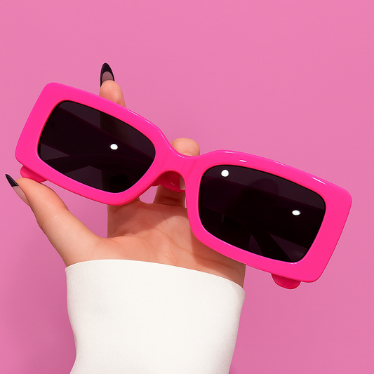Statement Zonnebril – Vierkant Neon Roze met Donkere Glazen