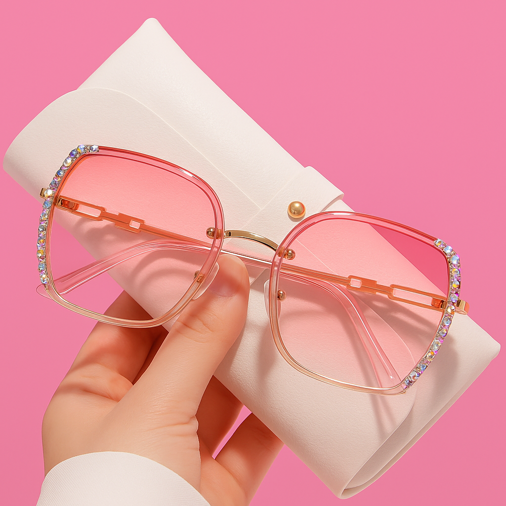Diamond Glamour Zonnebril – Vierkant Goudroze met Strass Accent