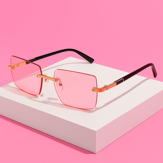 Rimless Chic – Roze Zonnebril met Gouden Accenten