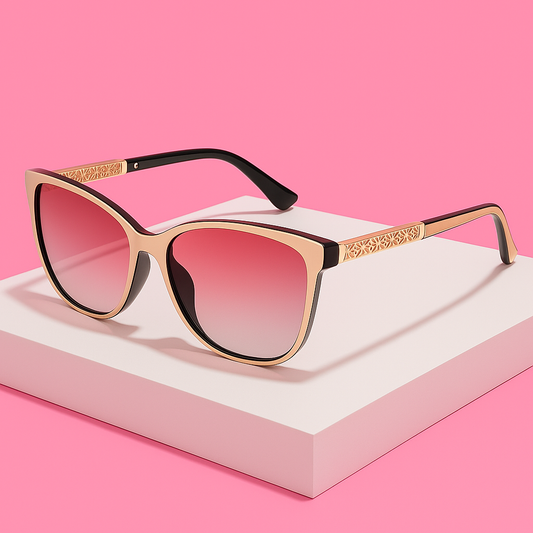 Luxe Cat-Eye Zonnebril – Roségoud met Geometrisch Detail