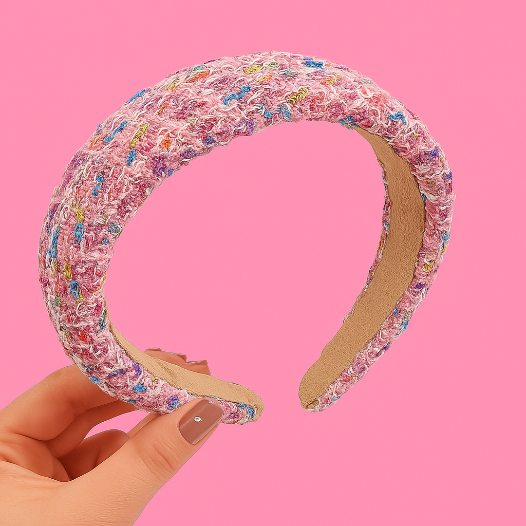 Bouclé Chic Haarband – Roze Multicolor Structuur