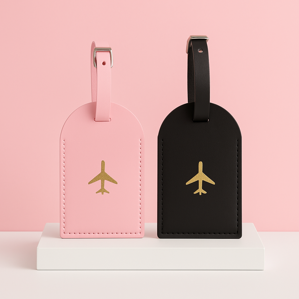 ✈️ Set van 2 Luxe Bagagelabels – Roze & Zwart