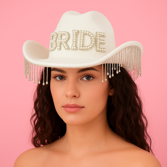 Pink Pearl “Bride” Cowgirl Hoed – Dé Eyecatcher voor de Bride-to-Be!