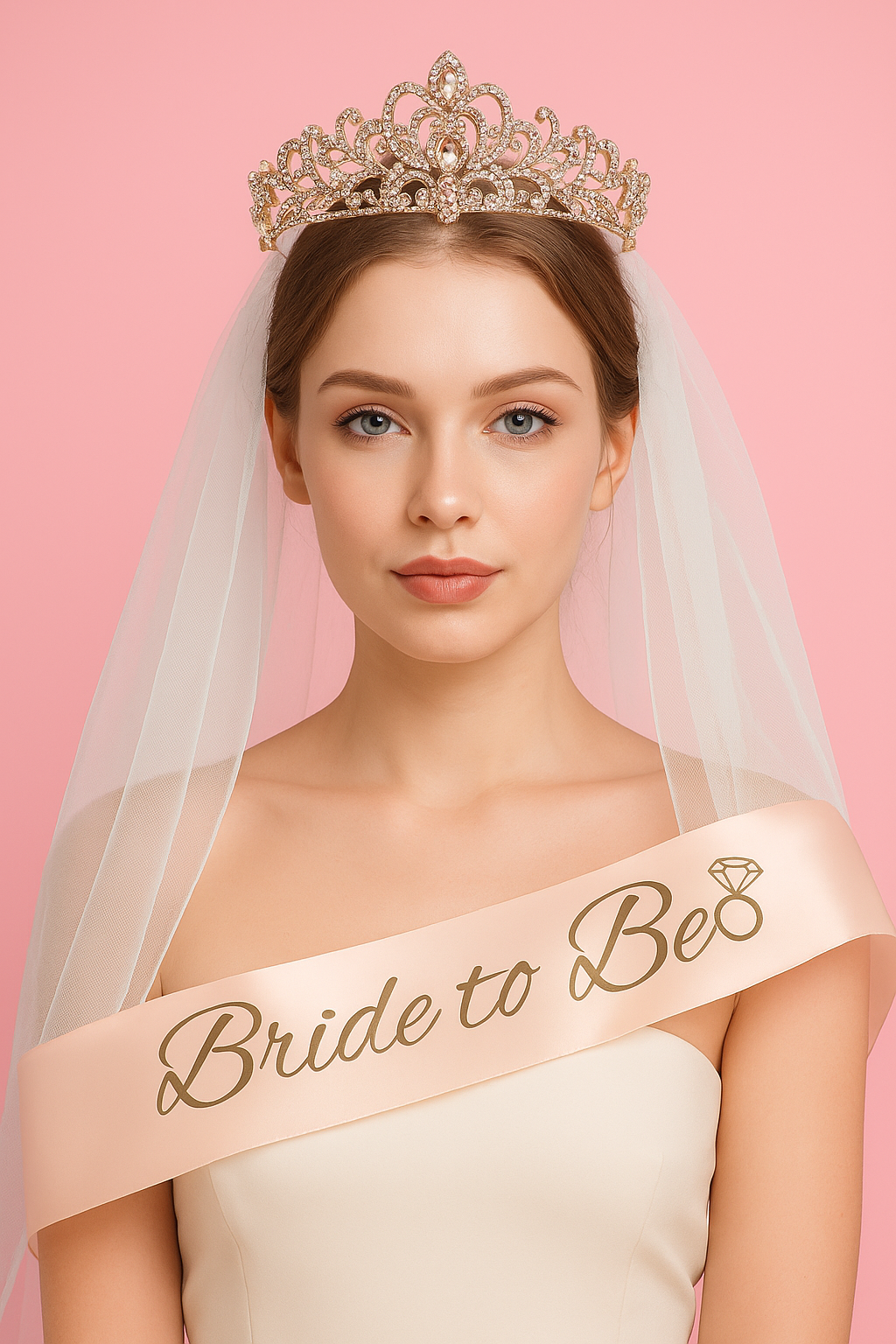 Bride To Be Luxe 3-Delige Set – Sluier, Tiara & Sjerp