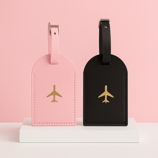 ✈️ Set van 2 Luxe Bagagelabels – Roze & Zwart